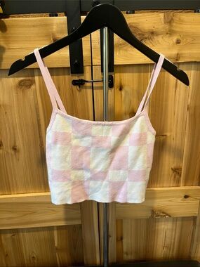 Quiet Storm Pink & Cream Checkerboard Crop Tank with Thin Straps